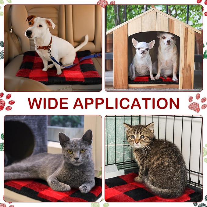 Haull 4 Pcs Waterproof Guinea Pig Bedding Winter Guinea Pig Bed Plush Cage Liners Soft Dog Cat Mat Reversible Winter Cozy Animal Pee Pad Hamster Bed Mat for Bunny(Red Black Plaid,13 x 18.5 Inch)