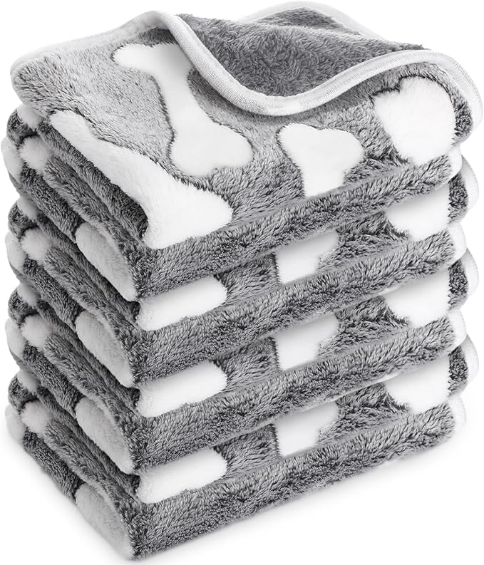 Reginary 4 Pcs Waterproof Guinea Pig Blankets Washable Small Animal Fleece Bedding Absorbent Guinea Pig Cage Liners Reusable Pet Pee Pad Sleep Mat for Hamster Ferret (Gray Bones,24 x 16 Inch)