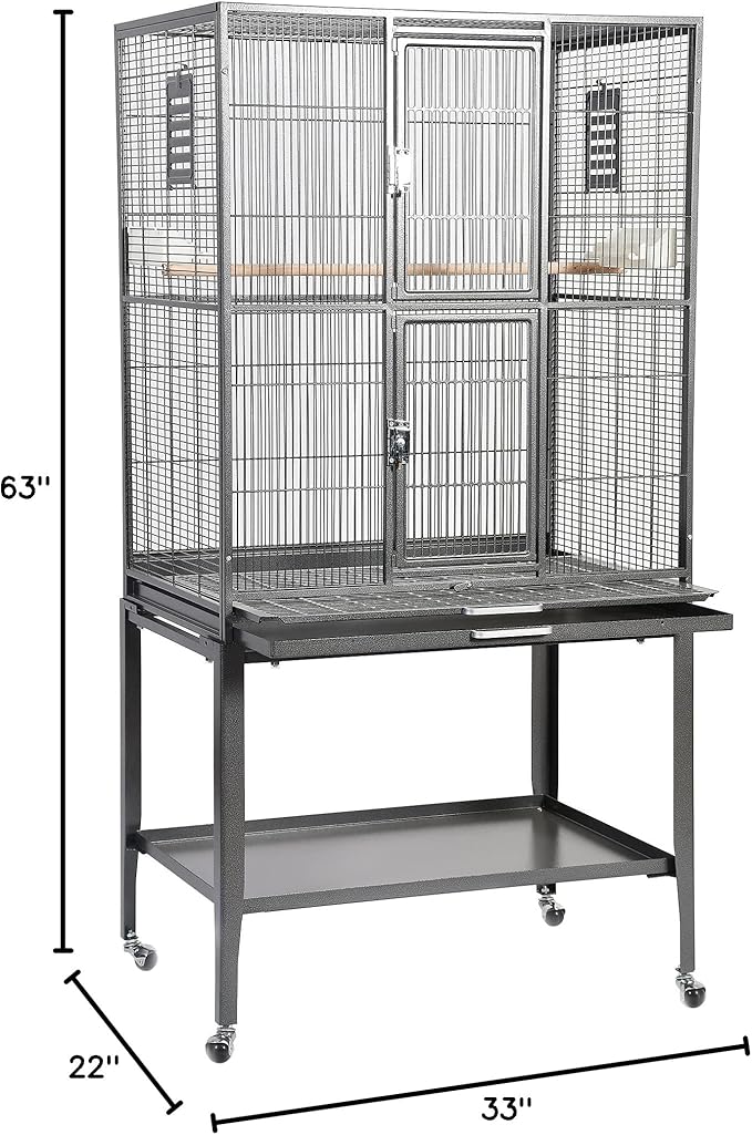 Brisbane Cage (Black) - Large Spacious Durable Metal Cage - for Sugar Gliders, Chinchillas, Squirrels, Ferrets & Other Small Pets