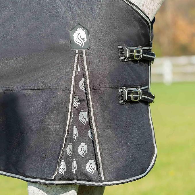 Equinavia Norse Lightweight 100g Fill Horse Rain Blanket | Waterproof Turnout Sheet - Black - 66 in - Black - 81 in