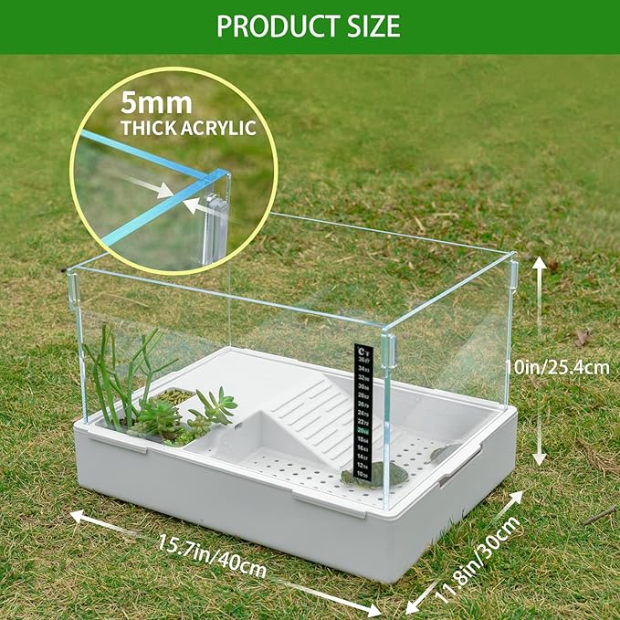 Scratch-Resistant Acrylic Turtle Tank (15.7×11.8×10 Inch) with Water Filter - Durable Reptile Habitat for Aquatic/Terrestrial Pets, Baby Turtles & Fish | Anti-Scratch Clear Terrarium Aquarium Combo