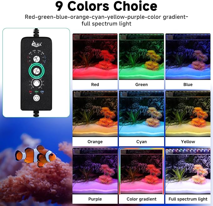 AQQA LED Aquarium Light, 24/7 Mode IP68 Waterproof Extendable Bracket Fish Tank Light, DIY Mode Full Spectrum Aquarium Plant Light, Adjustable Timer/Brightness Memory Function for 40-48 Inch Fish Tank