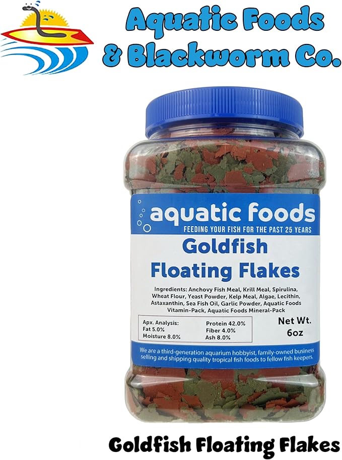 Aquatic Foods Inc. Goldfish Flakes, Premium Smaller Flakes for Aquarium Goldfish, Koi & Pond Fish- AFI Goldfish Flake…6oz Med Jar
