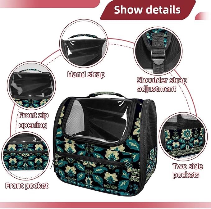 Motifs African Boho Paisley Floral (25) Cat Carriers Dog Carrier Pet Carrier with Locking Safety Zippers for Cats, Kitties, Puppies and Small Dogs