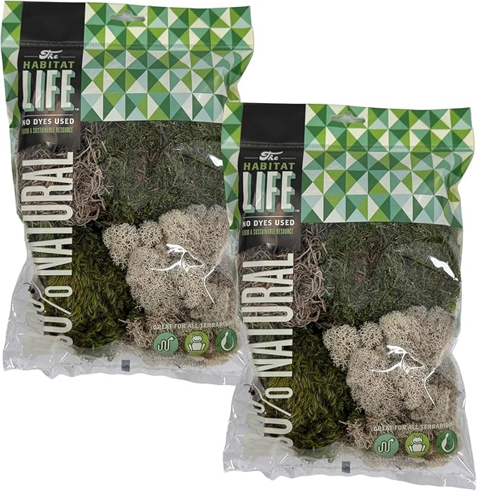 The Habitat Life - Natural Variety Pack - Mix of Reindeer, Mood, Sheet & Spanish Moss - for All Terrariums - Humidity Control - Breathable Bedding - Dye-Free & Safe - Medium - 2 Pack