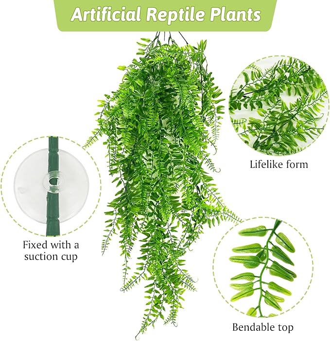 Hamiledyi 7 Pcs Reptile Plants Bendable Climbing Vines Terrarium Hanging Artificial Leaves, Bearded Dragon Tank Accessories, Habitat Decor for Snake Leopard Gecko Lizard Chameleon