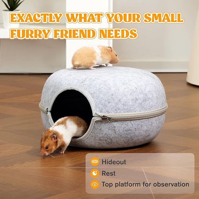 Guinea Pig Hideout 2 Pack, Double Function Guinea Pig Bed with 3 Soft Cushions, Small Animal Cage Accessories for Guinea Pigs, Hamsters, Hedgehogs, and Ferrets (Light Grey & Light Grey)