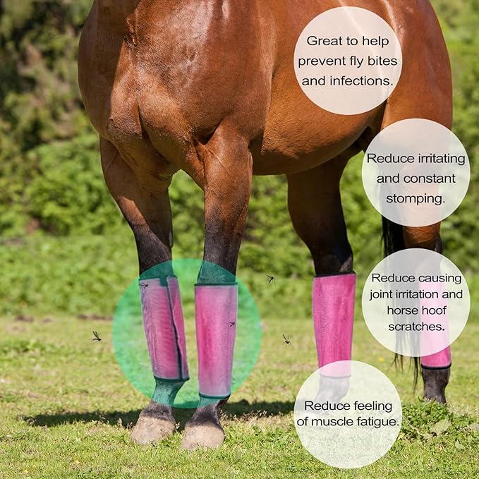 Loose Fitting Horse Fly Boots, Breathable Mesh Boots Protective Horse Leg Wraps, Horse Leggings for Preventing Flies and Mosquitoes Bites-Reduces Leg Fatigue