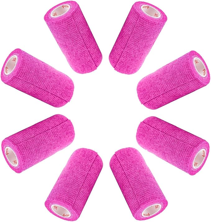 3 Inch Vet Wrap Tape Bulk (Fuchsia) (Pack of 6) Self Adhesive Adherent Adhering Flex Bandage Grip Roll for Dog Cat Pet Horse