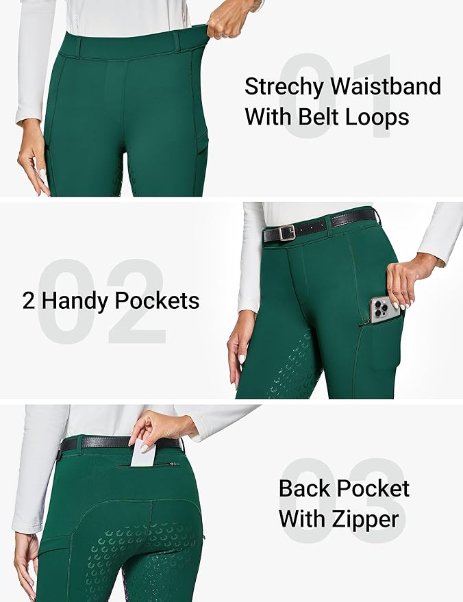 FitsT4 Sports Women's Winter Horse Riding Pants with Zipper Pockets Full Seat Riding Tights Fleece Lined Equestrian Breeches