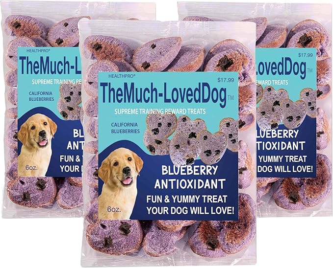 The Much-Loved Dog!™ Blueberry Dog Treats – Natural Biscuits for Small Dogs & Large Breeds – Healthy Puppy Treats for Small Dogs Made in USA, Training Snacks for All Breeds (3 Pack, Blueberry)