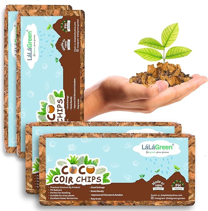 LaLaGreen Coconut Coir Chips for Plants (500g, 4 Pack) Indoor Herb Garden Seedling and Plant, Outdoor Planting Soil Vegetable Flower Orchids, Organic Compressed Coco Fiber Husk Chips Brick Peat Moss