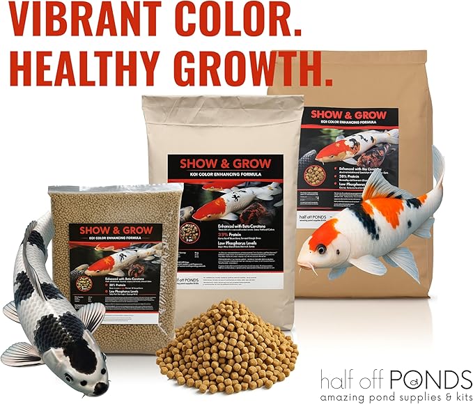 HALF OFF PONDS Show & Grow Koi Fish Food - 30 lb Floating Pellets, 5mm Size - Goldfish Food for Ponds - 35% Protein with Beta Carotene & Vitamins - Enhances Color Vibrancy & Body Definition