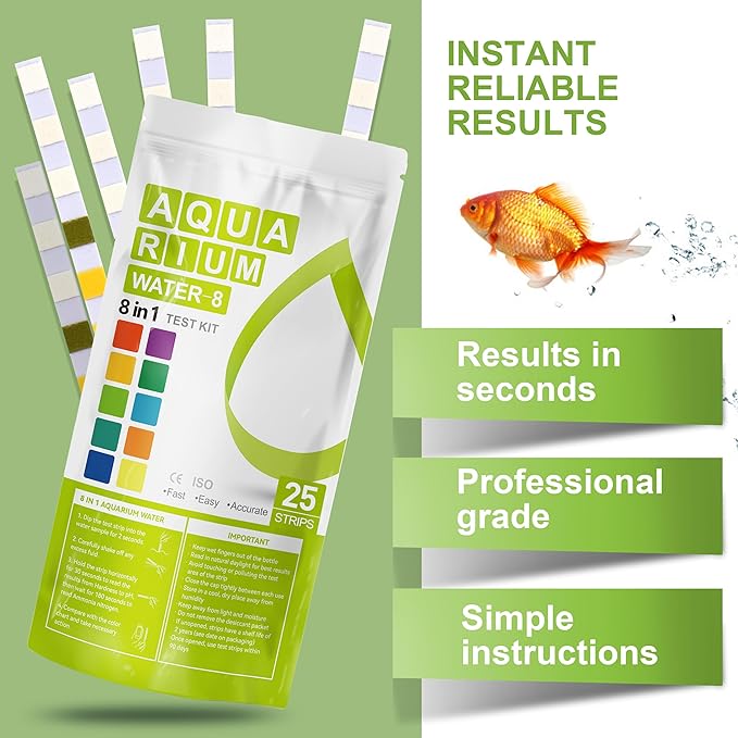 AAwipes Aquarium Ammonia Test Strips 8-in-1 |250 Strips Bag Packs| Quick & Accurate Water Testing Test pH, Carbonate, Alkalinity, Hardness, Chlorine, Nitrite, etc. (K02-250)