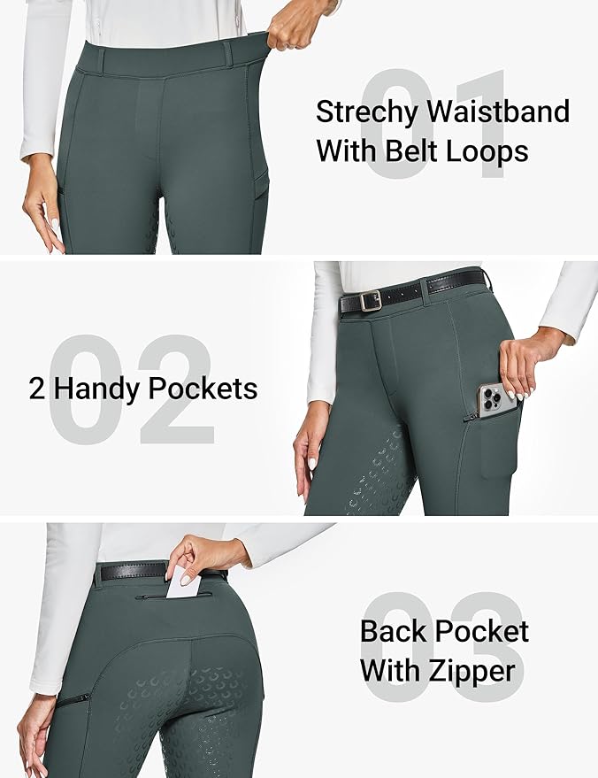 FitsT4 Sports Women's Winter Horse Riding Pants with Zipper Pockets Full Seat Riding Tights Fleece Lined Equestrian Breeches