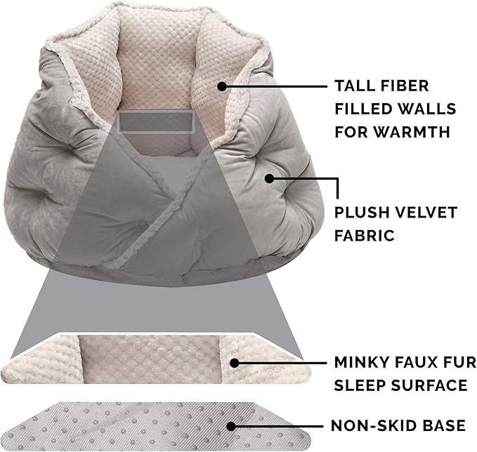 Furhaven 18" Round Pet Bed for Indoor Cats & Small Dogs, 100% Washable, For Pets Up to 14 lbs - Minky Plush & Velvet Hug Bed - Silver Gray, 18-inch