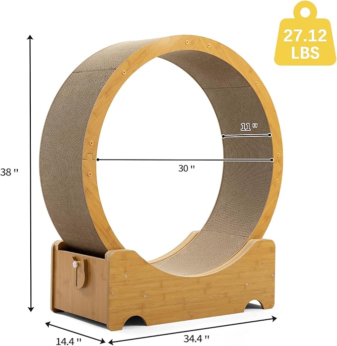 COZIWOW Cat Exercise Wheel 34" - Large Treadmill with Scratching Pad & Locking Mechanism - Promotes Indoor Cats' Health and Fitness