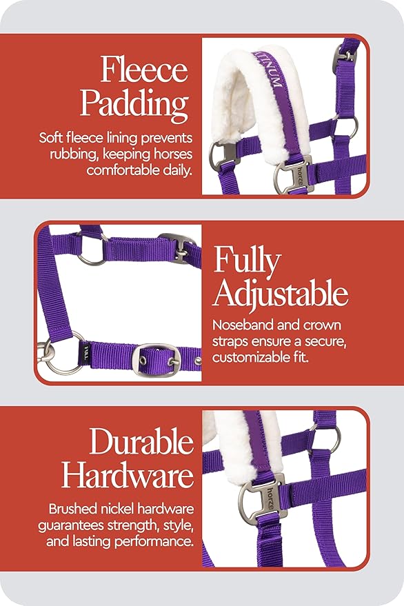 HORZE Howard Soft Fleece Padded Adjustable Polyester Horse Halter - Purple - Pony