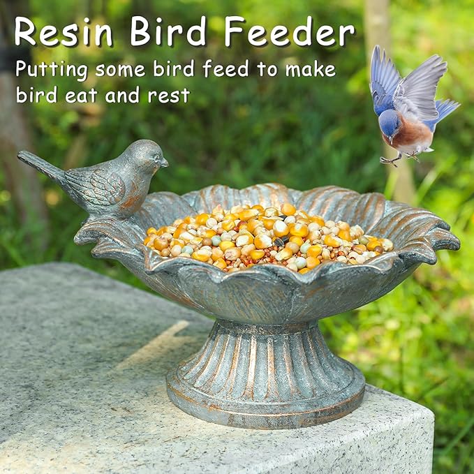 MUMTOP Bird Baths for Outdoors, Antique Outdoor Garden Birdbath Bowl Resin Bird Baths and Feeder with Vintage Bird Ornament for Outside Yard Table Decor