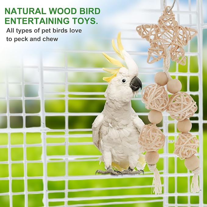 9pcs Cockatiel Toys, Interactive Bird Toy, Parrot Toys, Parrots Chewing Wood and Rope Bird Cage Accessories for Parakeets Cockatiel Wood Color