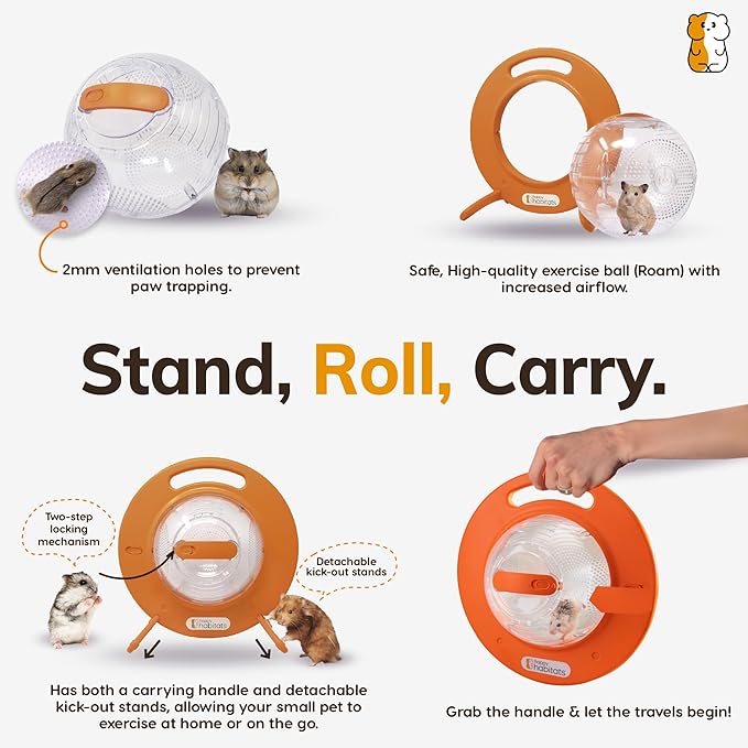 The Halo Small Pet Carrier and Hamster Exercise Ball – Safe, Portable & Breathable Design with Kick-Out Stands – Hamster Carrier & Accessories for Dwarf Hamsters, Mice & Gerbils