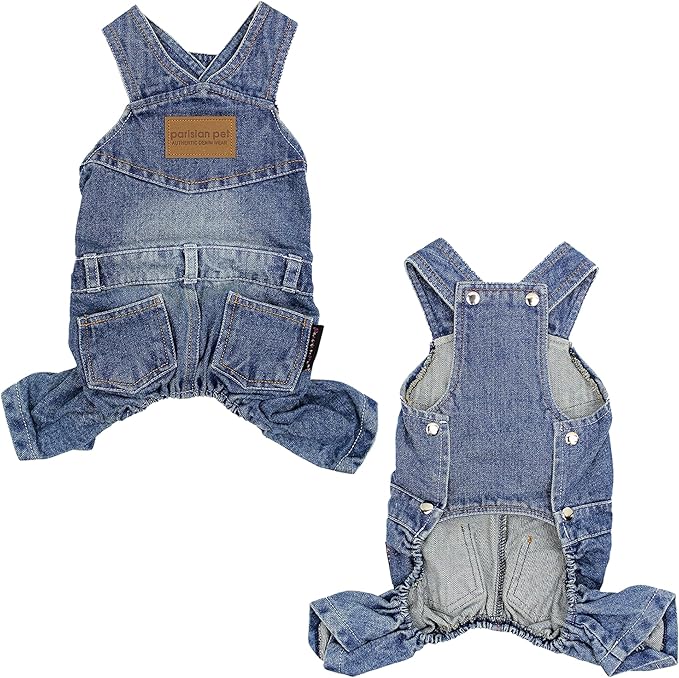 Parisian Pet Denim Overall - Blue Dog Jeans Outfit - Breathable Puppy Jumpsuit Costumes - Machine Washable Overall for Dogs - Dog Clothes for Small Dogs - S