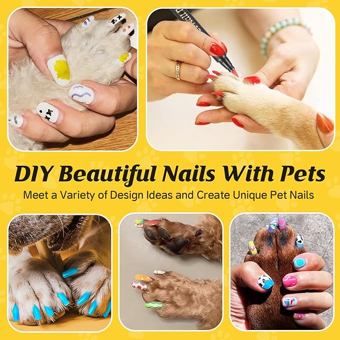 Dog Nail Polish Pens Quick Dry,7 Colors Safe Dog Nail Polish Set to DIY Pretty Nails, Ideal Gifts for Dogs Cats Light Dark Nails, Odorless, Non-Toxic, Water-Based Pet Nail Accessories Set