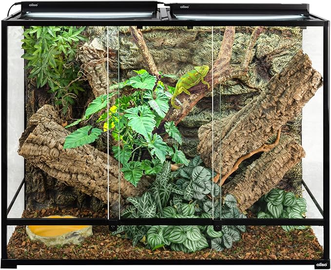 OiiBO 135 Gallon Reptile Terrarium, 48" x 18" x 36" Full Tempered Glass Vertical Reptile Tank,Front Sliding Door with Top Screen Ventilation Reptile Amphibian Tall & Extra-Long Habitat Enclosure Cage