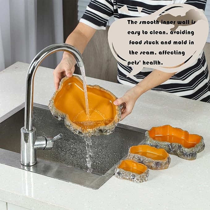 IBWell 8 Inch Reptile Food Dish Escape Proof Reptile Feeding Dish Resin Reptile Water Food Bowl for Bearded Dragon Chameleon Frog Snake Turtle Leopard Gecko