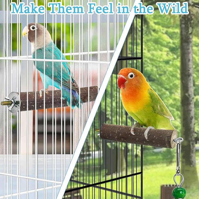 Hamiledyi Bird Perch Stand Toy, Natural Wood Bird Perch Stand Birds Perch Toys with Rotating Balls Parakeet Toys for Parakeets Cockatiels Conures Budgies Finches Love Birds