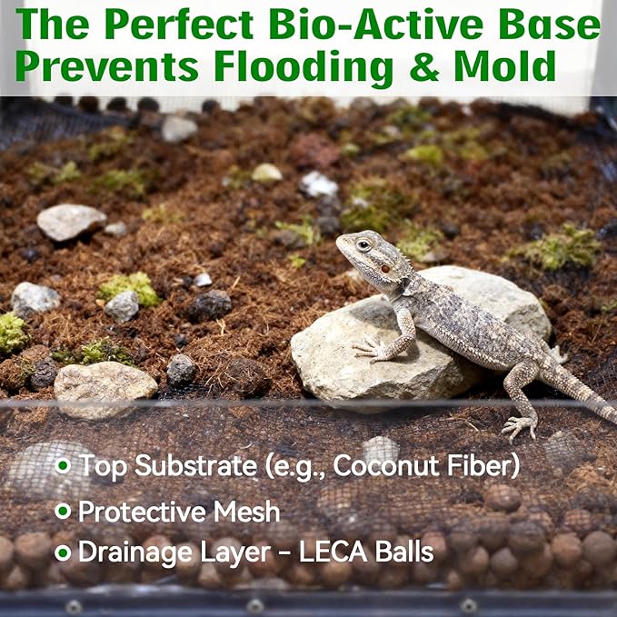 Halatool Reptile Substrate 4QT Leca Balls Terrarium Bedding Organic Hydroton Clay Pebbles Bioactive Drainage Layer for Terrariums & Vivariums Leopard Gecko Tortoise Frog Lizard Ball Python