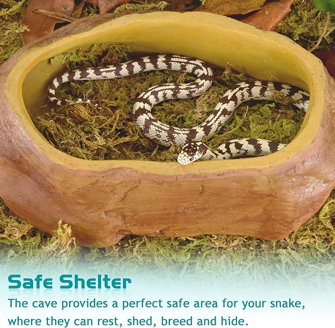 Antidious Snake Hide Cave for Gecko Shedding, Rock Look Hideout, Reptiles Egg-Laying Shelters, Suitable for Snakes Such as Corn Snake or Gecko, M Size