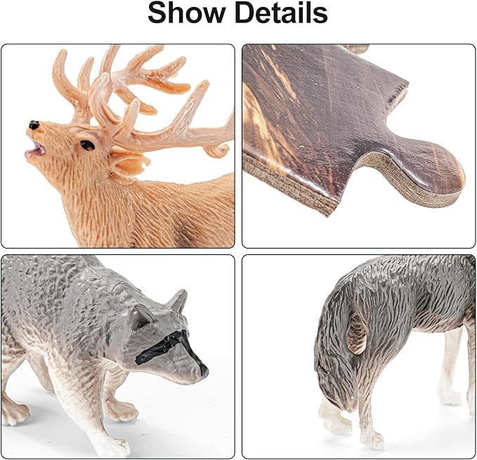 North American Animals Figurines Toys, 16PCS Realistic Safari Animals Figures & 67PCS 20" Large Woodland Jigsaw Puzzles Toys for Preschool Kids Toddlers, Ideal Gift for Toddler