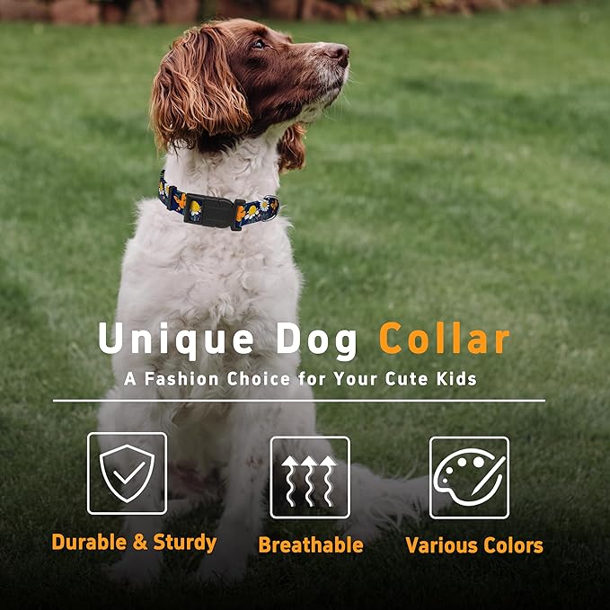 Dog Collar with Butterflies Print, Daisy Boys Girls Puppy Collar for Small Medium Large Dogs, Adjustable Soft Floral Pet Collar with Safety Buckle for Male Females(Blue Butterfly,M)