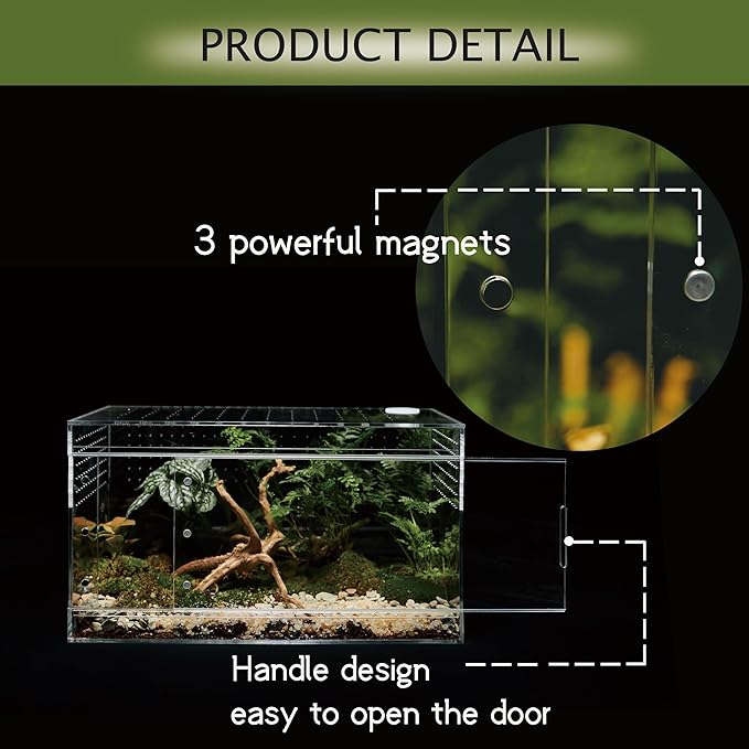 Acrylic Terrarium for Reptiles & Spiders – Small/Medium/Large Leak-Proof Enclosure (Horizontal/Vertical) | Ideal for Tarantulas, Jumping Spiders, Frogs & Geckos(Large Horizontal)