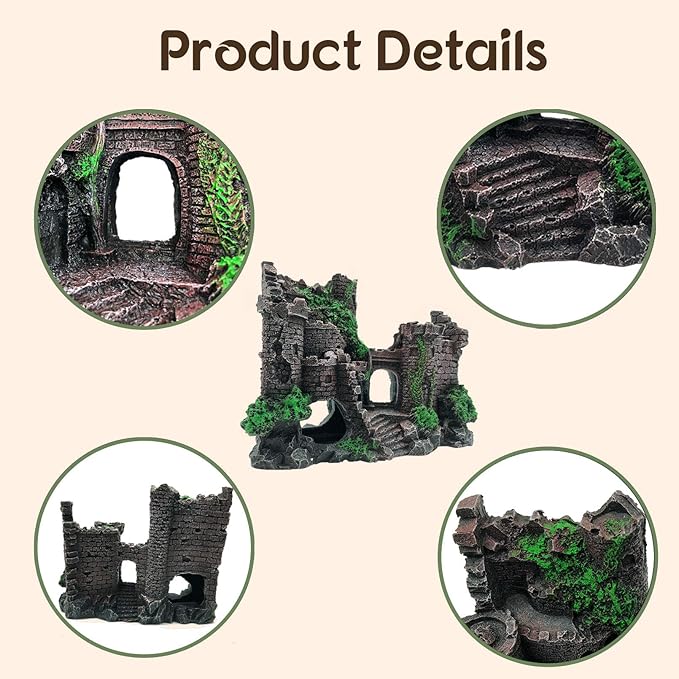 PINVNBY Reptile Resin Castle Decoration,Bearded Dragon Habitat Accessories Crested Gecko Hideouts Cave Reptiles Vines Flexible Jungle Climbing Vines Decor for Chameleon Snake Gecko Lizard(4 Pcs)