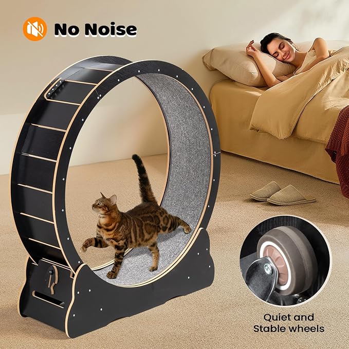 VINGLI Cat Wheel, Large Exercise Wheel for Indoor Cats, Silent Cat Running Wheel with Safety Lock, Black (43.3 inch)