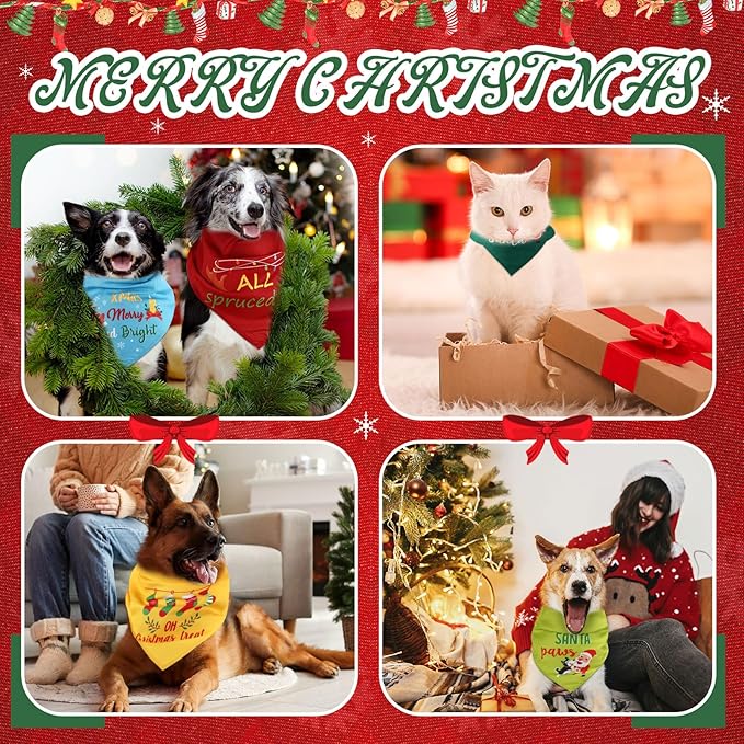 200 Pcs Christmas Dog Bandana Bulk with Sayings Pet Bandanas Triangle Scarf Bibs Washable Puppy Kerchief Adjustable Grooming Supplies for Small Medium Large Dog Cat Costume Accessories