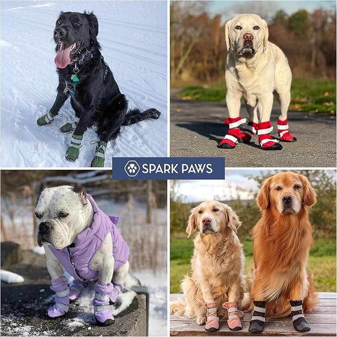 Spark Paws Dog Shoes, Waterproof Dog Boots for Medium to Large Dogs, Non Slip, Breathable Dog Booties and Paw Protectors - 4PCS Doggie Hiking Boots with Reflective Straps, Gray Camo, Size 8