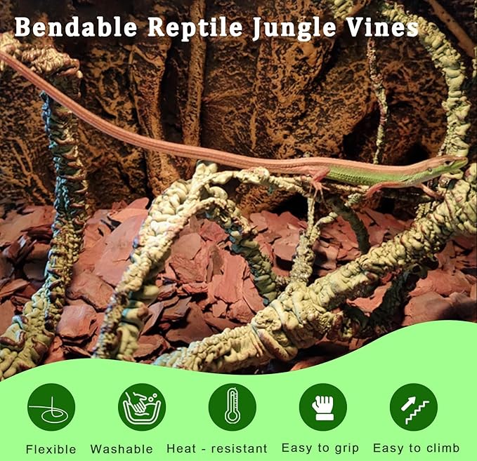 BNOSDM Reptile Jungle Vines Flexible Bend-A-Branch, 3.6Ft Reptile Climbing Branches, Chameleon Flexible Vine Decor,Terrarium Plants Decoration Accessories for Lizard Gecko Frog Snake