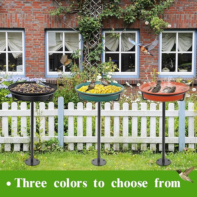 Bird Baths for Outdoors, Detachable Birdbaths for The Garden Clearance, Freestanding Bird Baths for Outdoors Heavy Duty, Bird Bath Bowl Spa & Birdfeeder with Metal Stake Stand (Black)