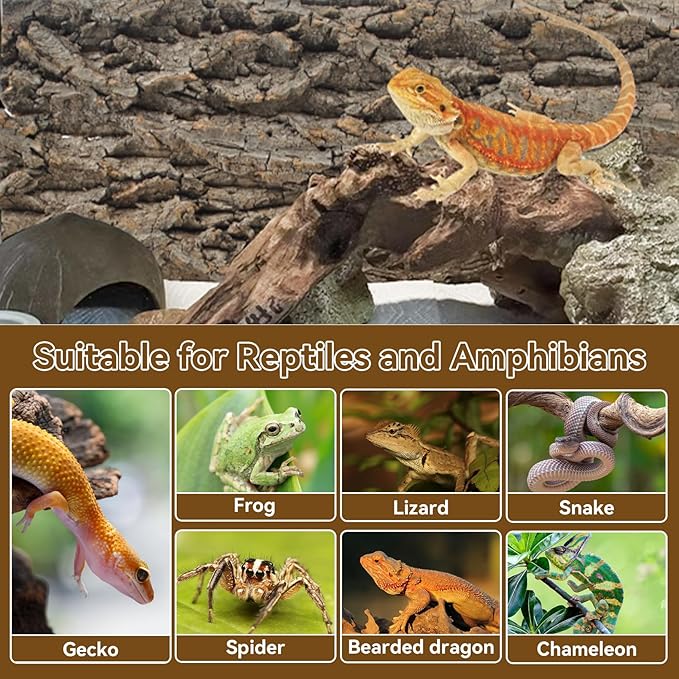 4PCS Reptile Cork Bark Mat,15.74 x 11.81 Inch Natural Cork Wood Terrarium Background Bearded Dragon Tank Bark Backdrop Wall Decor for Lizard Gecko Chameleon Tortoise Snake Spider Frog