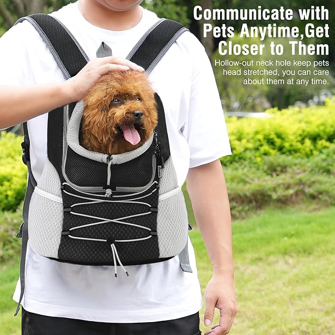 Pawaboo Pet Dog Carrier Backpack, Puppy Dog Travel Front Carrier for Small Medium Dogs Cats, Adjustable Breathable Dog Carrying Backpack with Safety Strips for Hiking, Walking (Black L Up to 14 lbs)