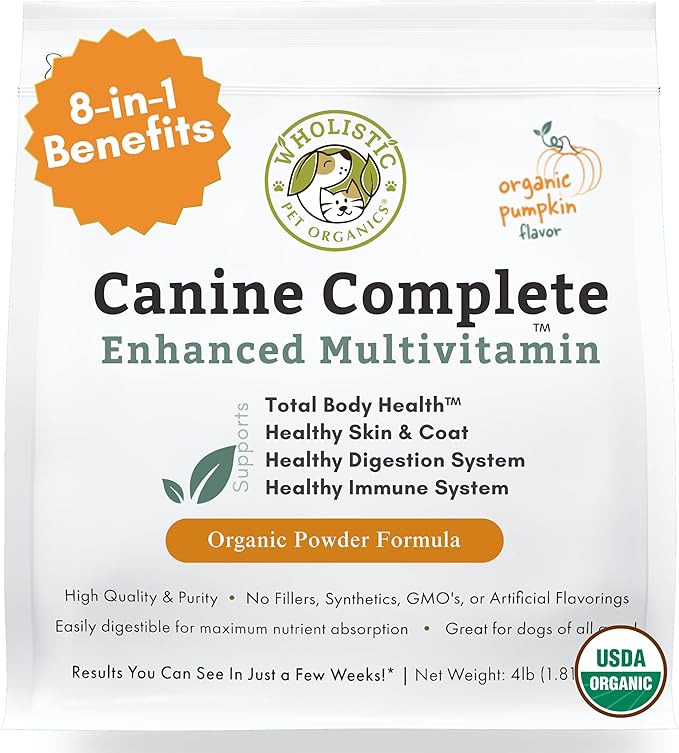 Wholistic Pet Organics Canine Complete - Dog Multivitamin Powder - 4 Lb - Daily Dog Vitamins and Supplements for Homemade Food - Immune System, Skin, Coat & Overall Health - Small and Large Breed
