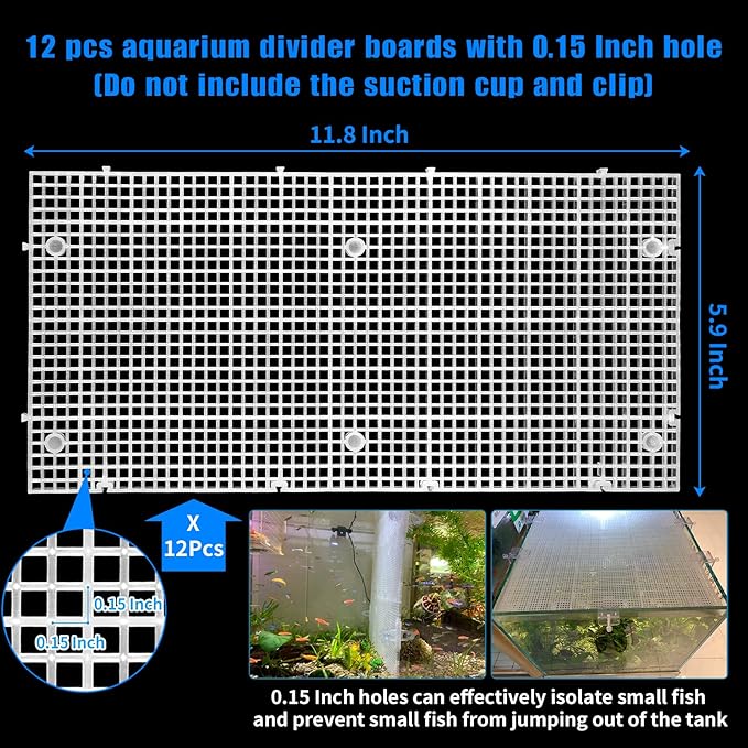 Plastic Egg Crate Grip Panel Fish Tank Divider Aquarium Divider Filter Bottom Fish Tank Isolation Board Egg Crate Tray (White, 12pcs 11.8X5.9 Inch with 0.15 Inch Hole)