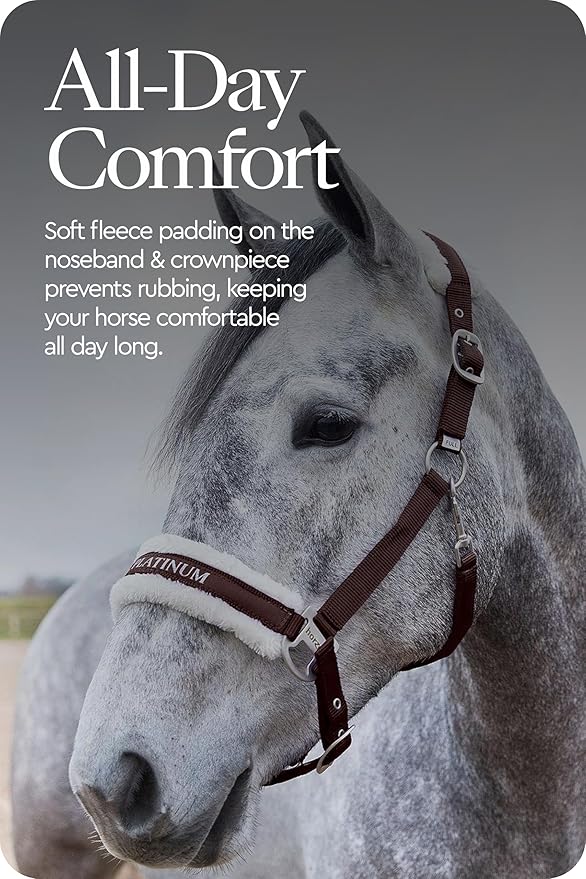 HORZE Howard Soft Fleece Padded Adjustable Polyester Horse Halter - Dark Brown - Cob