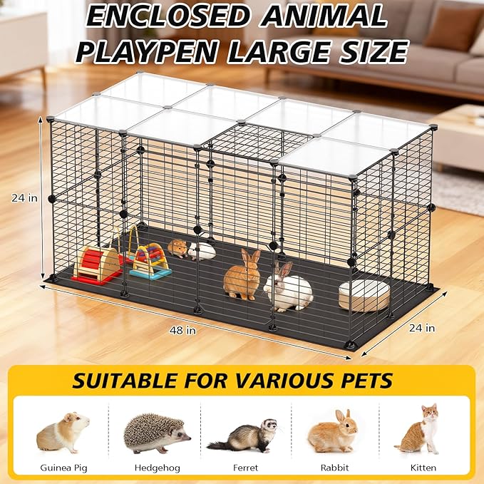 XiaZ Guinea Pig Cages,32 Panels Small Animal Playpen with Waterproof PVC Mat and Top 47.2" x 23.6" x 23.6",Rabbit/Bunny Cage, Pet/Puppy Play Pen, Indoor Outdoor Portable Metal Fence