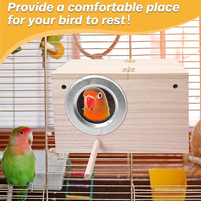 PINVNBY Parakeet Nesting Box Bird House for Cage Wood Mating Box Bird Breeding Box for Lovebirds, Cockatoo, Budgie, Finch, Canary Small and Medium Sized Birds (XL: 13.3 x 7.8 x 7.08 inch)