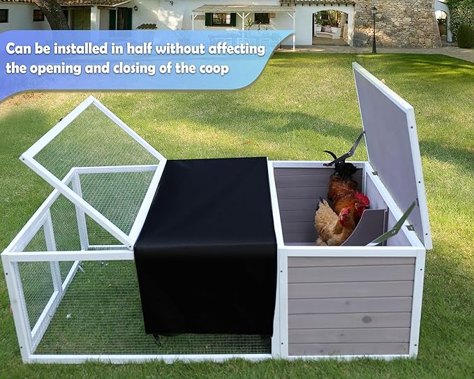 Chicken Coop with Run, 60” Rabbit Hutch with Cover Outdoor, Large Tortoise Habitat Pet Cage Wood Small Animal Poultry Cage Run with Waterproof Asphalt & Openable Roof and Side Door