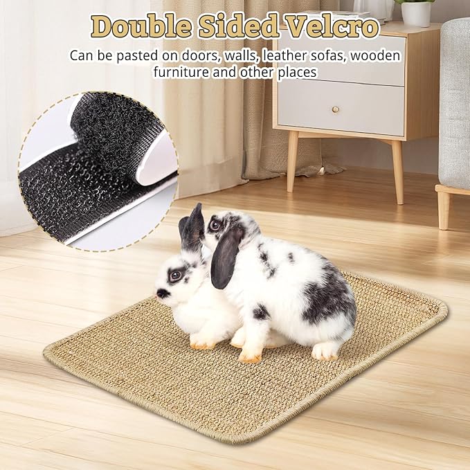 kathson Rabbit Scratching Pad 2 Pcs Natural Sisal Bunny Scratch Mat, Small Animals Nail Scratcher Guinea Pigs Grinding Claw Rug Pet Cage Flooring for Biting Sleeping Nesting (15.75 * 11.8 in)